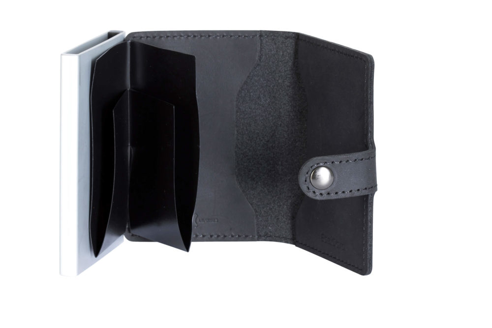 Genuine Leather Card Holder – Black/Silver