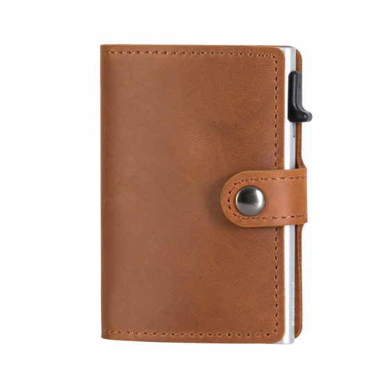 Genuine Leather Card Holder – Brown/Silver