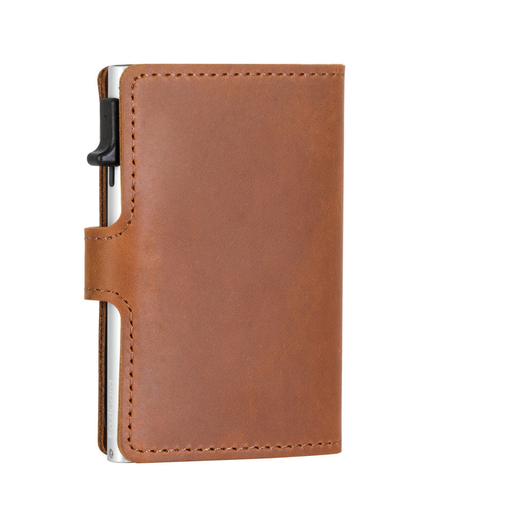 Genuine Leather Card Holder – Brown/Silver