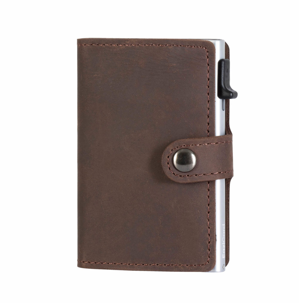 Genuine Leather Card Holder – Dark Brown/Silver