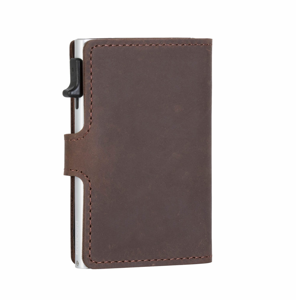 Genuine Leather Card Holder – Dark Brown/Silver