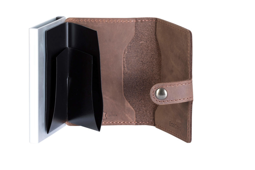 Genuine Leather Card Holder – Dark Brown/Silver