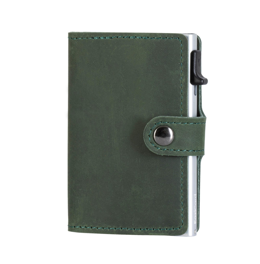 Genuine Leather Card Holder – Green/Silver