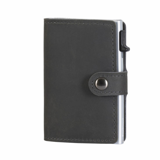 Genuine Leather Card Holder – Dark Grey/Silver