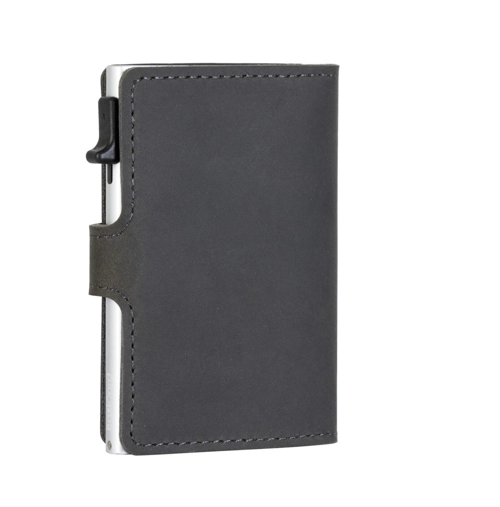 Genuine Leather Card Holder – Dark Grey/Silver