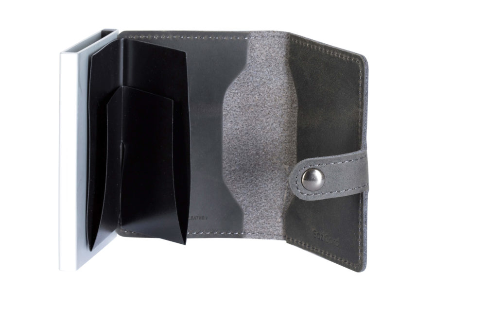 Genuine Leather Card Holder – Dark Grey/Silver