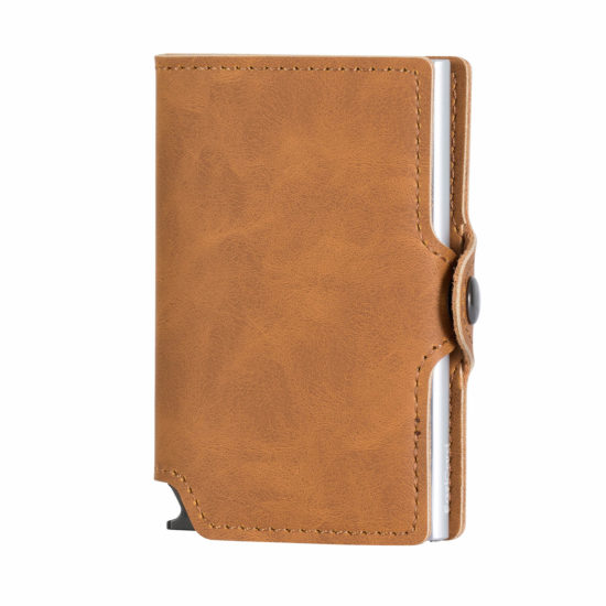PU Leather Card Holder – Brown/Silver