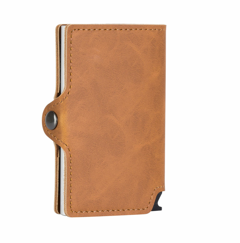 PU Leather Card Holder – Brown/Silver