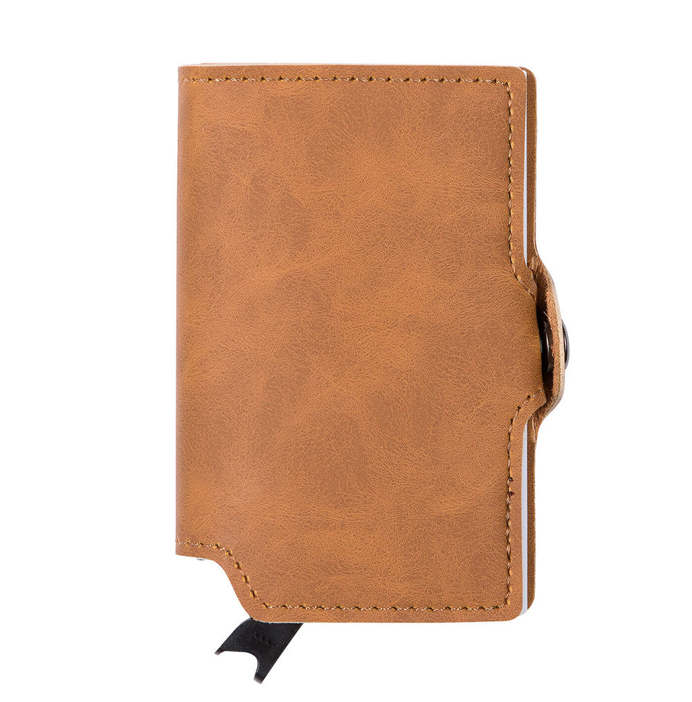 PU Leather Card Holder - Brown/Silver