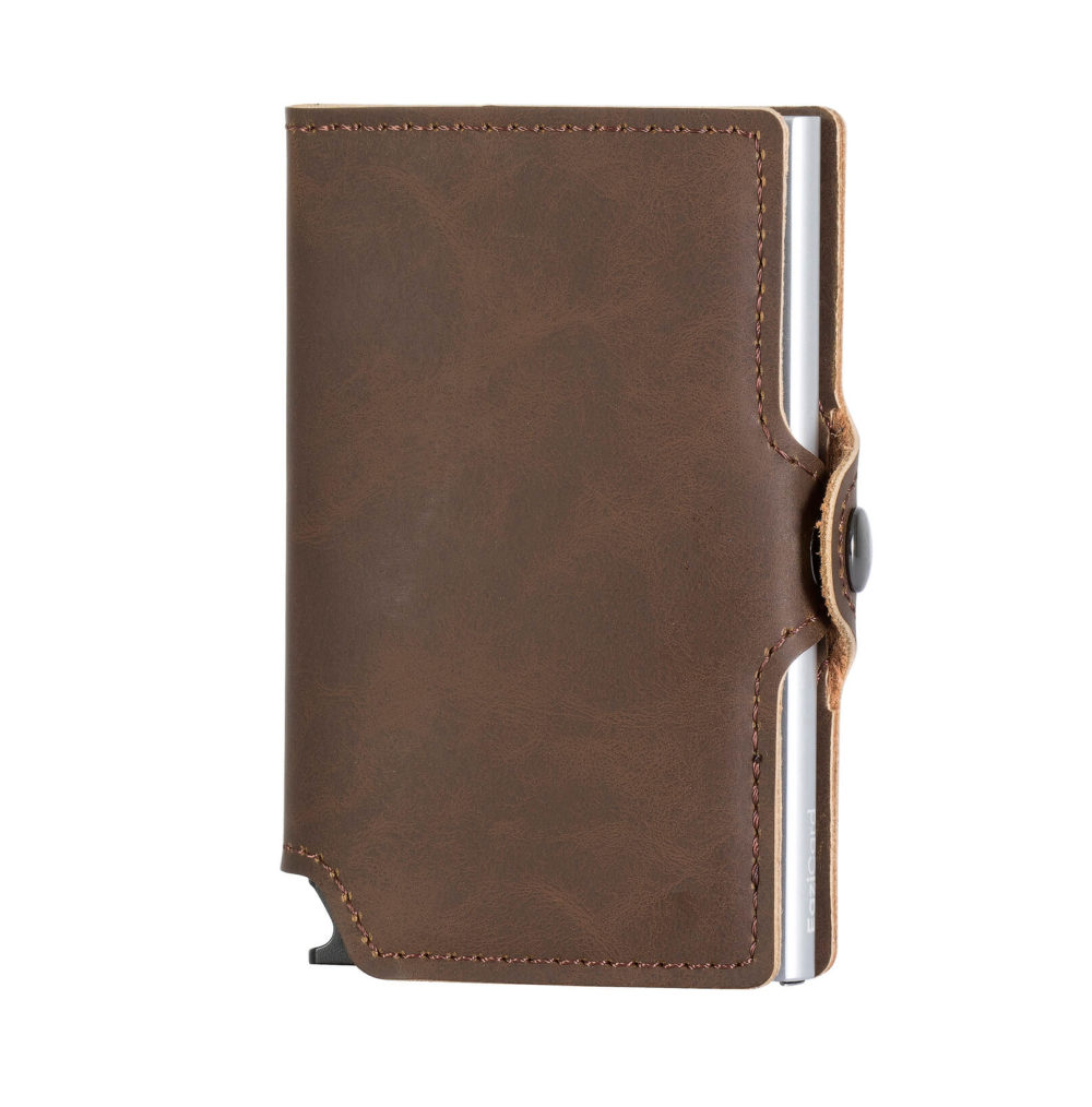 PU Leather Card Holder – Dark Brown/Silver