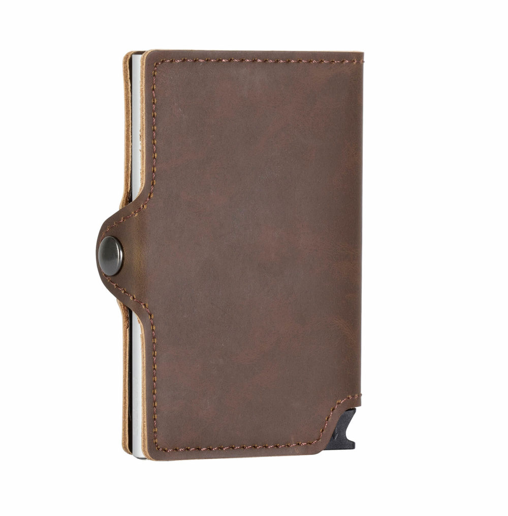 PU Leather Card Holder – Dark Brown/Silver