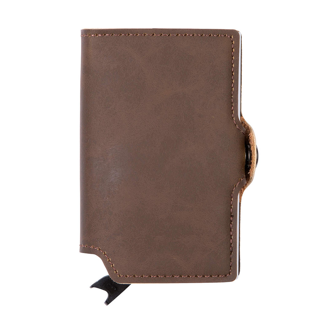 PU Leather Card Holder - Dark Brown/Silver