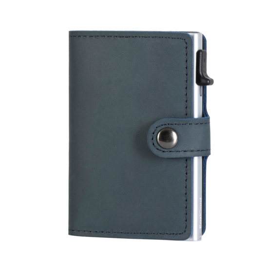 Genuine Leather Card Holder - Blue/Silver