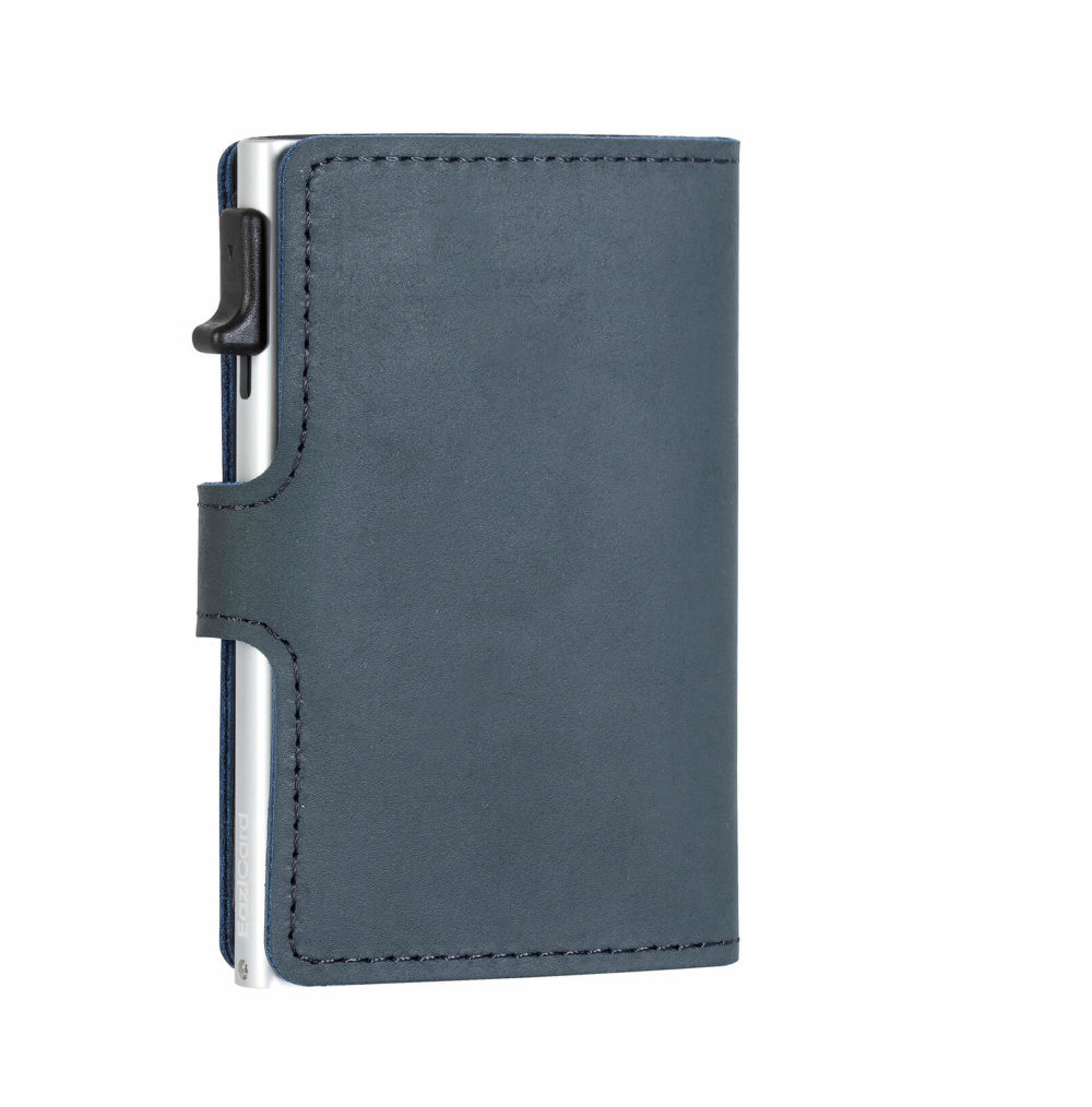 Genuine Leather Card Holder - Blue/Silver