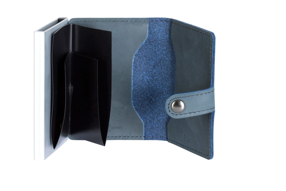 Genuine Leather Card Holder - Blue/Silver