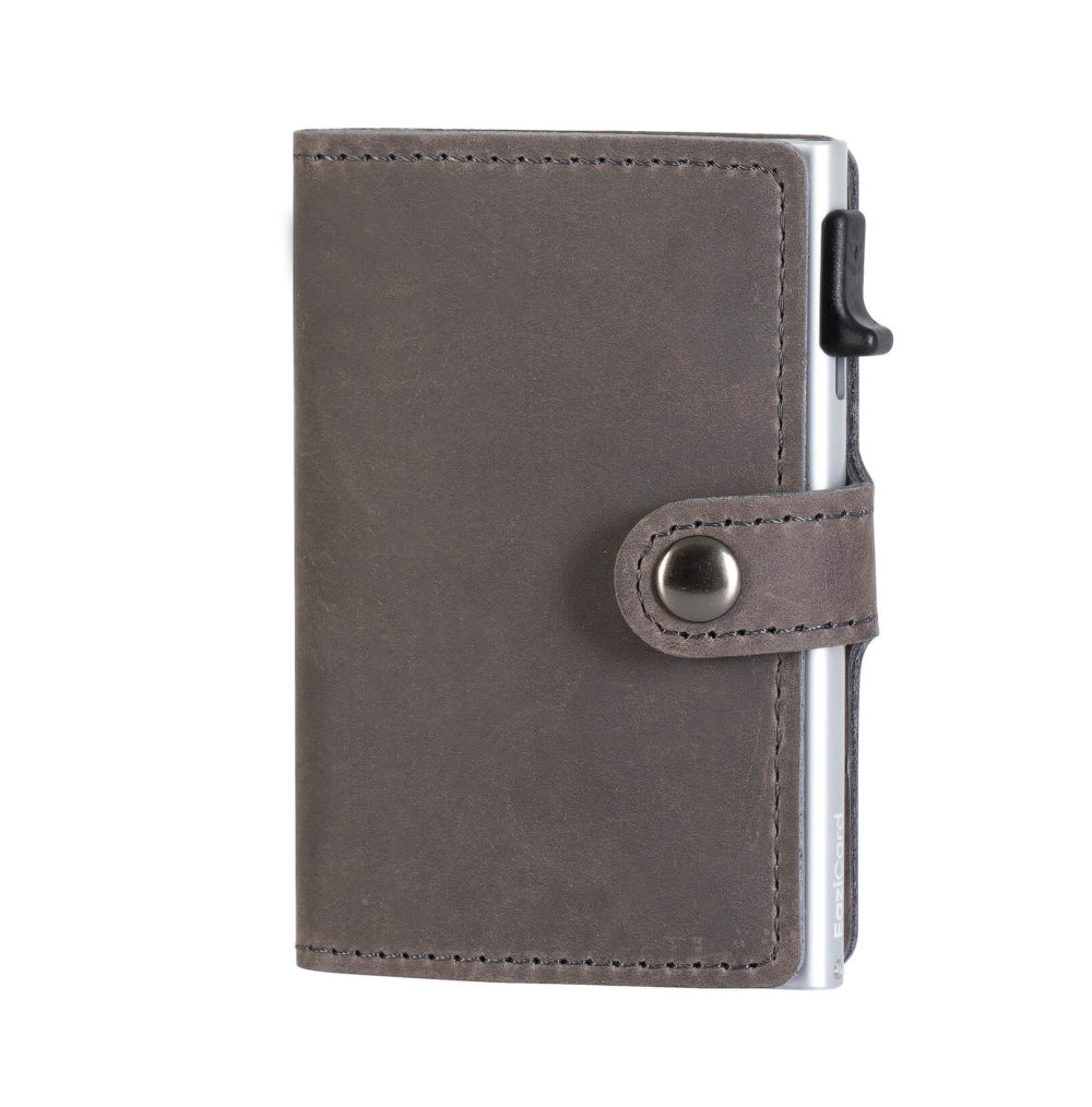 Genuine Leather Card Holder - Grey/Silver