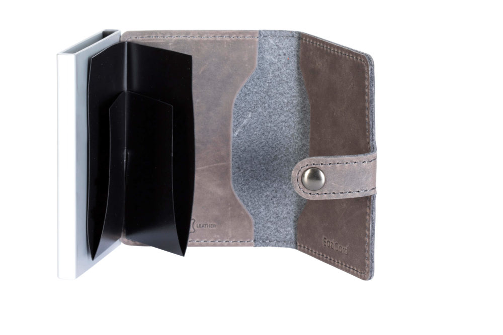 Genuine Leather Card Holder - Grey/Silver