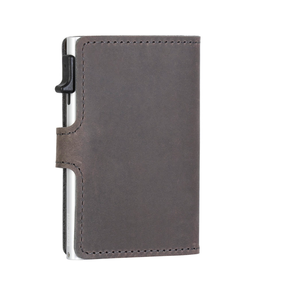 Genuine Leather Card Holder - Grey/Silver